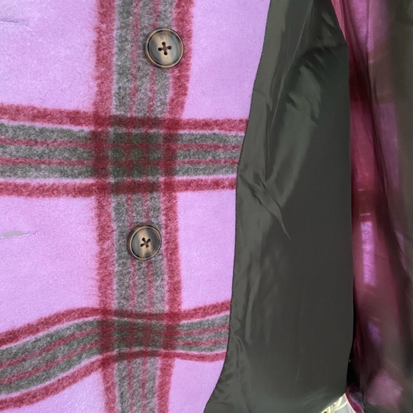 Time and Tru Women's Plaid Pea Coat in Purple and Gray - Picture 4 of 6